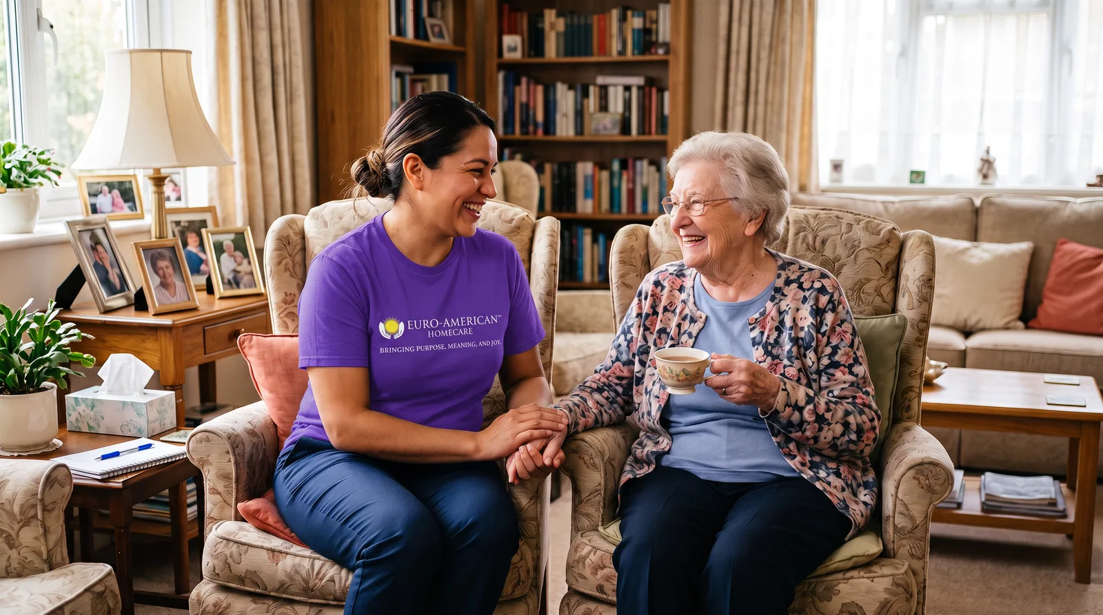 A caregiver visiting a client at home